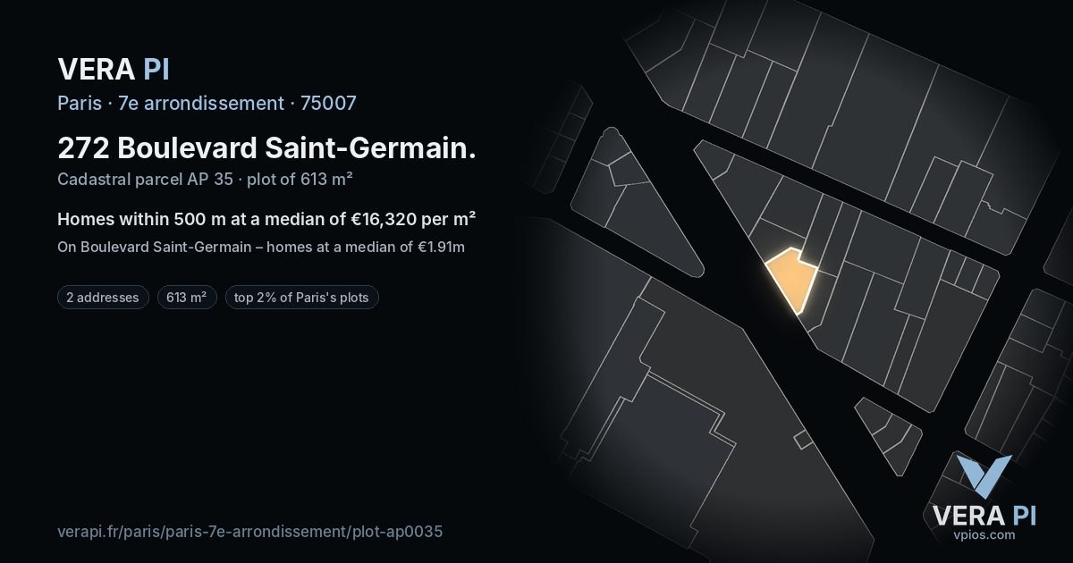 272 Boulevard Saint-Germain, 7e arrondissement at night – the plot lit, the parcels around coloured by the prices near them