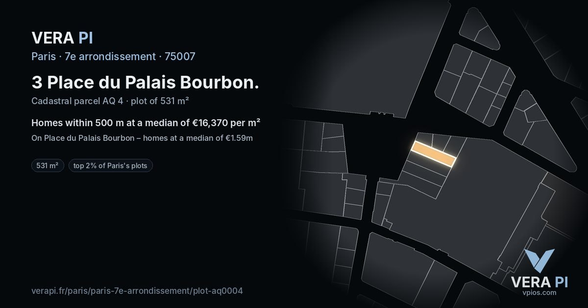 3 Place du Palais Bourbon, 7e arrondissement at night – the plot lit, the parcels around coloured by the prices near them