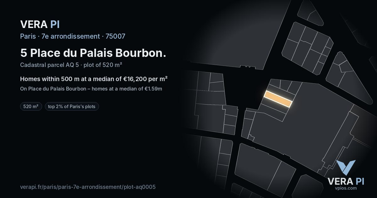 5 Place du Palais Bourbon, 7e arrondissement at night – the plot lit, the parcels around coloured by the prices near them