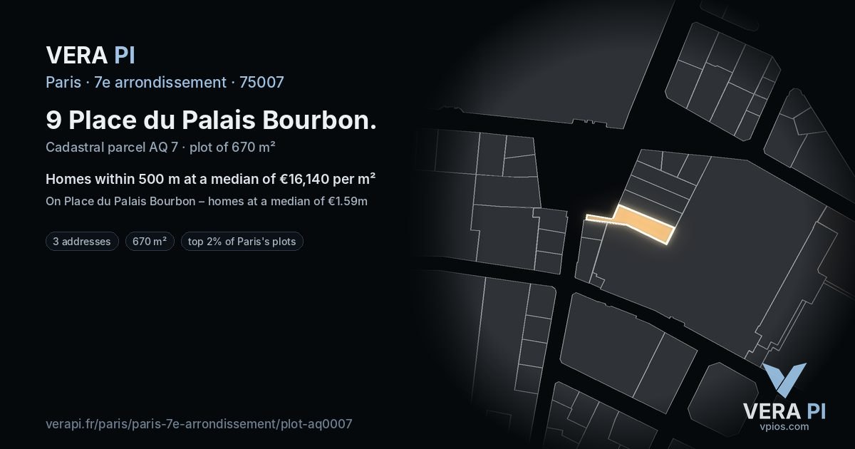 9 Place du Palais Bourbon, 7e arrondissement at night – the plot lit, the parcels around coloured by the prices near them