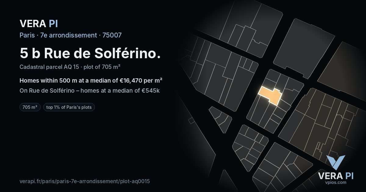 5 b Rue de Solférino, 7e arrondissement at night – the plot lit, the parcels around coloured by the prices near them