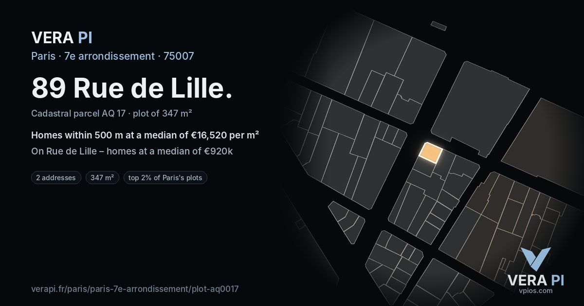 89 Rue de Lille, 7e arrondissement at night – the plot lit, the parcels around coloured by the prices near them