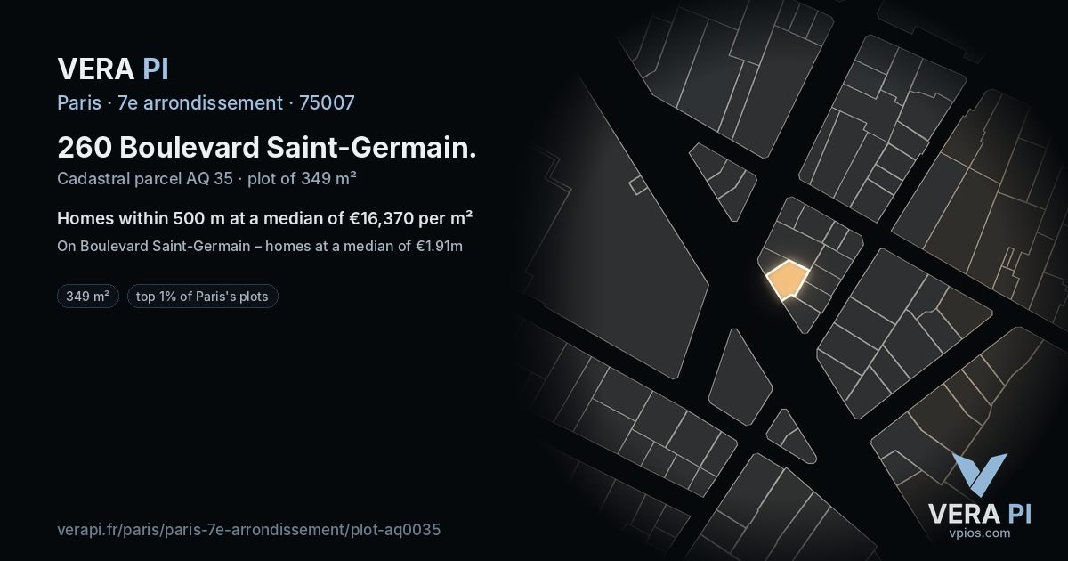 260 Boulevard Saint-Germain, 7e arrondissement at night – the plot lit, the parcels around coloured by the prices near them