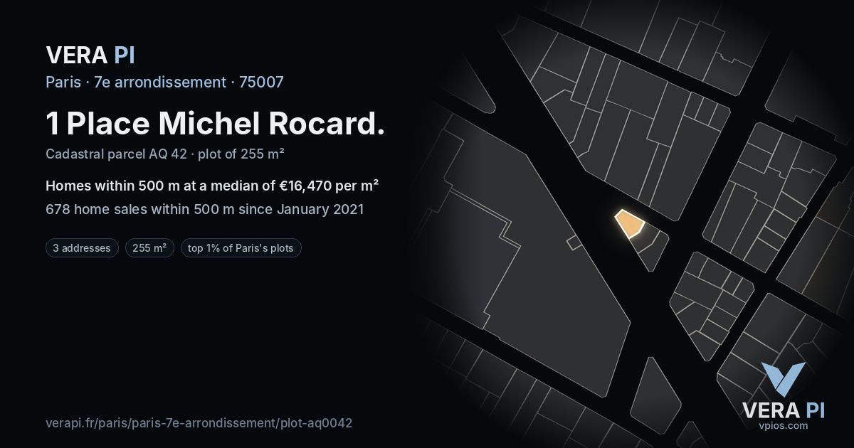 1 Place Michel Rocard, 7e arrondissement at night – the plot lit, the parcels around coloured by the prices near them