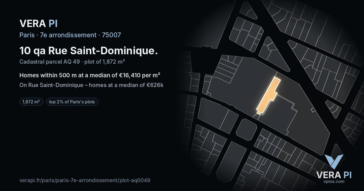 10 qa Rue Saint-Dominique, 7e arrondissement at night – the plot lit, the parcels around coloured by the prices near them