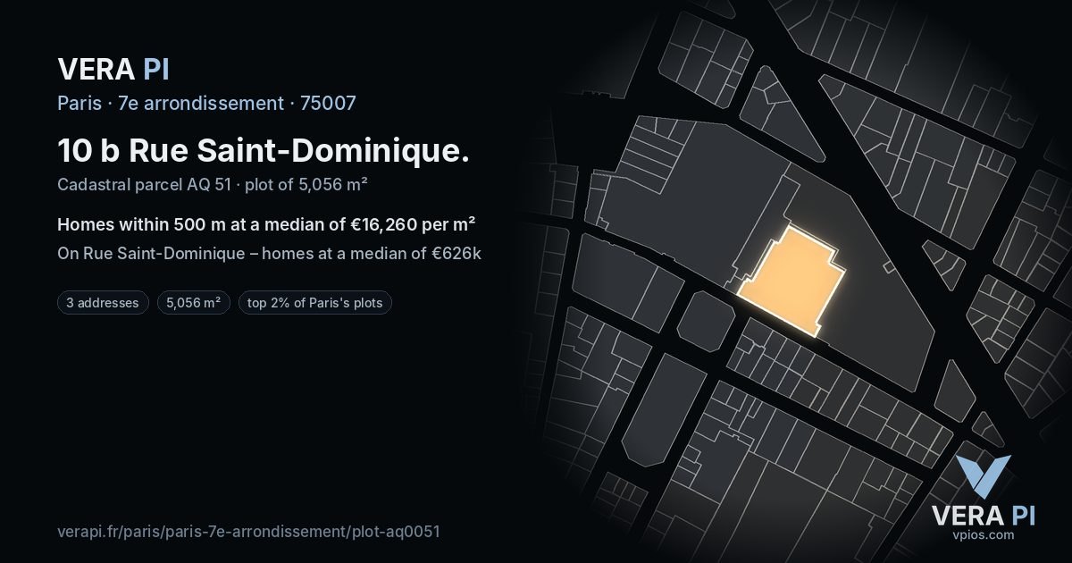 10 b Rue Saint-Dominique, 7e arrondissement at night – the plot lit, the parcels around coloured by the prices near them