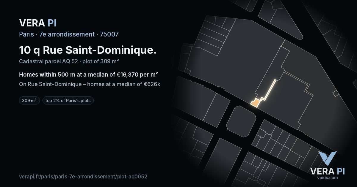 10 q Rue Saint-Dominique, 7e arrondissement at night – the plot lit, the parcels around coloured by the prices near them