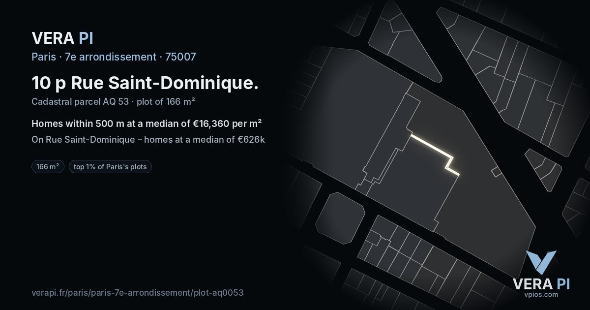 10 p Rue Saint-Dominique, 7e arrondissement at night – the plot lit, the parcels around coloured by the prices near them