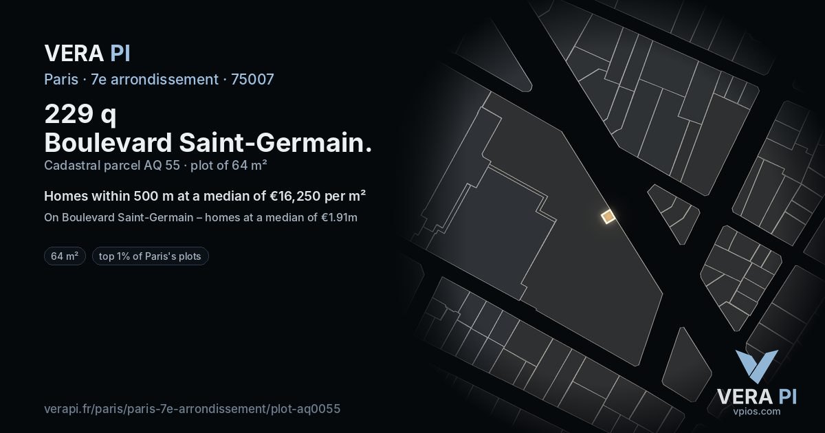 229 q Boulevard Saint-Germain, 7e arrondissement at night – the plot lit, the parcels around coloured by the prices near them
