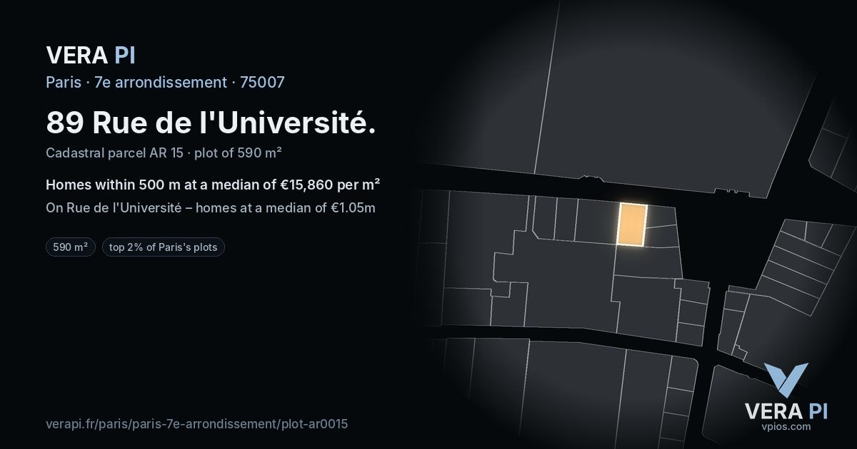 89 Rue de l'Université, 7e arrondissement at night – the plot lit, the parcels around coloured by the prices near them