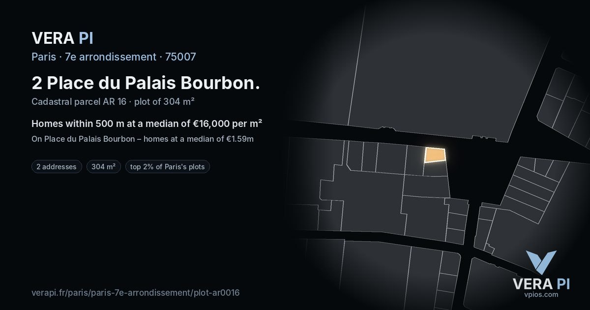 2 Place du Palais Bourbon, 7e arrondissement at night – the plot lit, the parcels around coloured by the prices near them