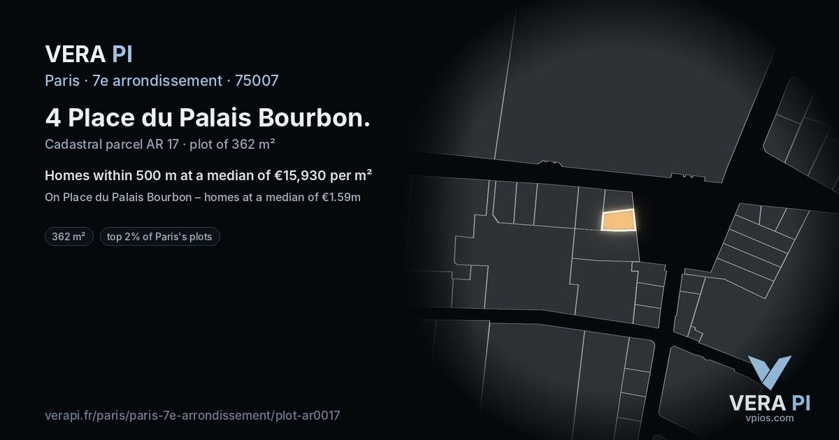 4 Place du Palais Bourbon, 7e arrondissement at night – the plot lit, the parcels around coloured by the prices near them