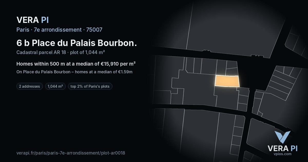 6 b Place du Palais Bourbon, 7e arrondissement at night – the plot lit, the parcels around coloured by the prices near them