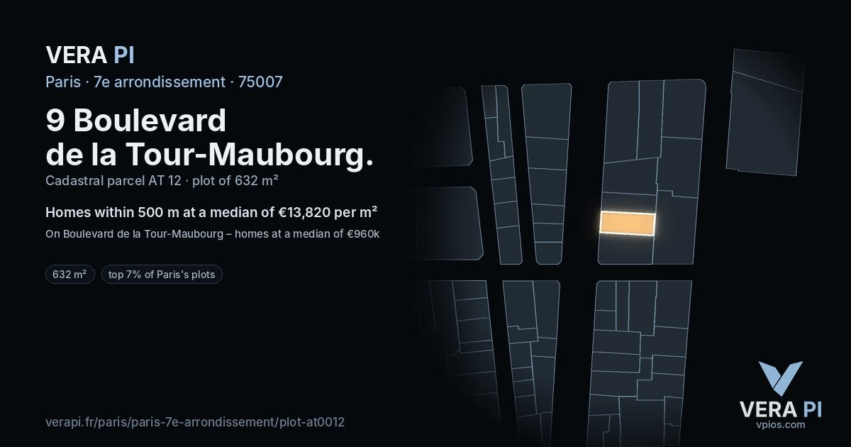 9 Boulevard de la Tour-Maubourg, 7e arrondissement at night – the plot lit, the parcels around coloured by the prices near them
