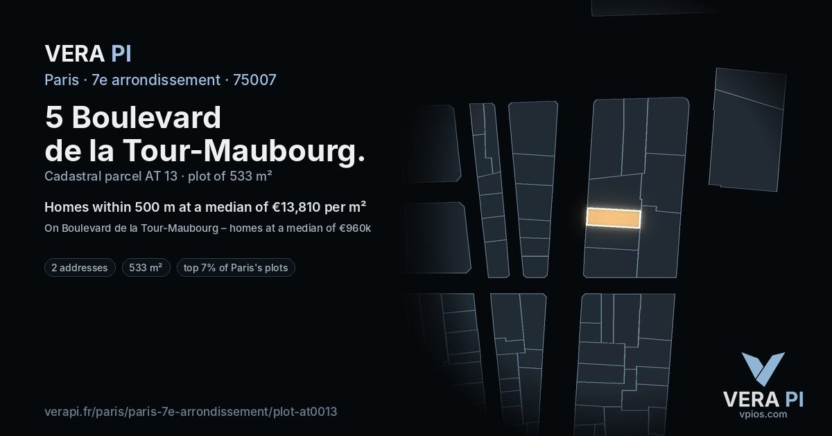 5 Boulevard de la Tour-Maubourg, 7e arrondissement at night – the plot lit, the parcels around coloured by the prices near them