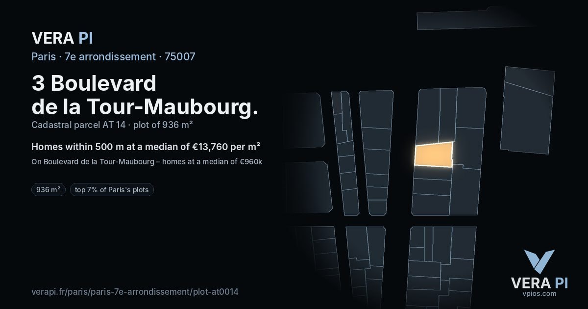 3 Boulevard de la Tour-Maubourg, 7e arrondissement at night – the plot lit, the parcels around coloured by the prices near them