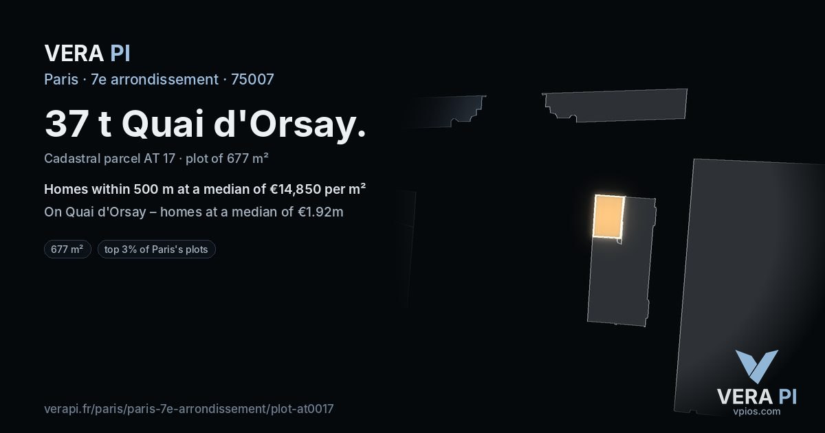 37 t Quai d'Orsay, 7e arrondissement at night – the plot lit, the parcels around coloured by the prices near them