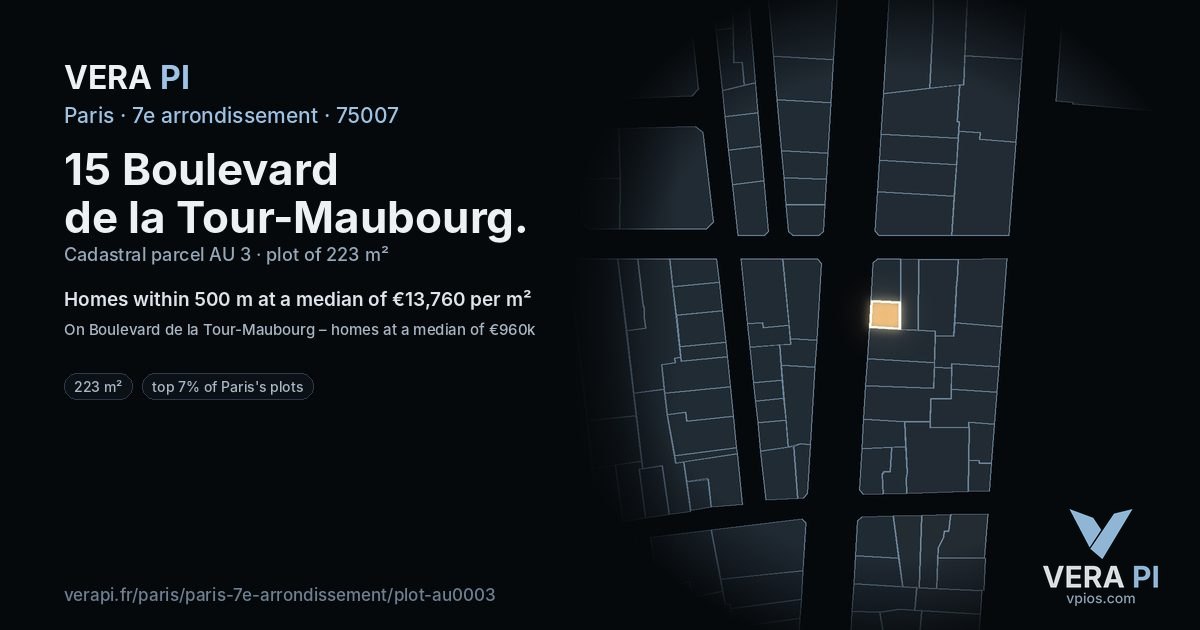 15 Boulevard de la Tour-Maubourg, 7e arrondissement at night – the plot lit, the parcels around coloured by the prices near them