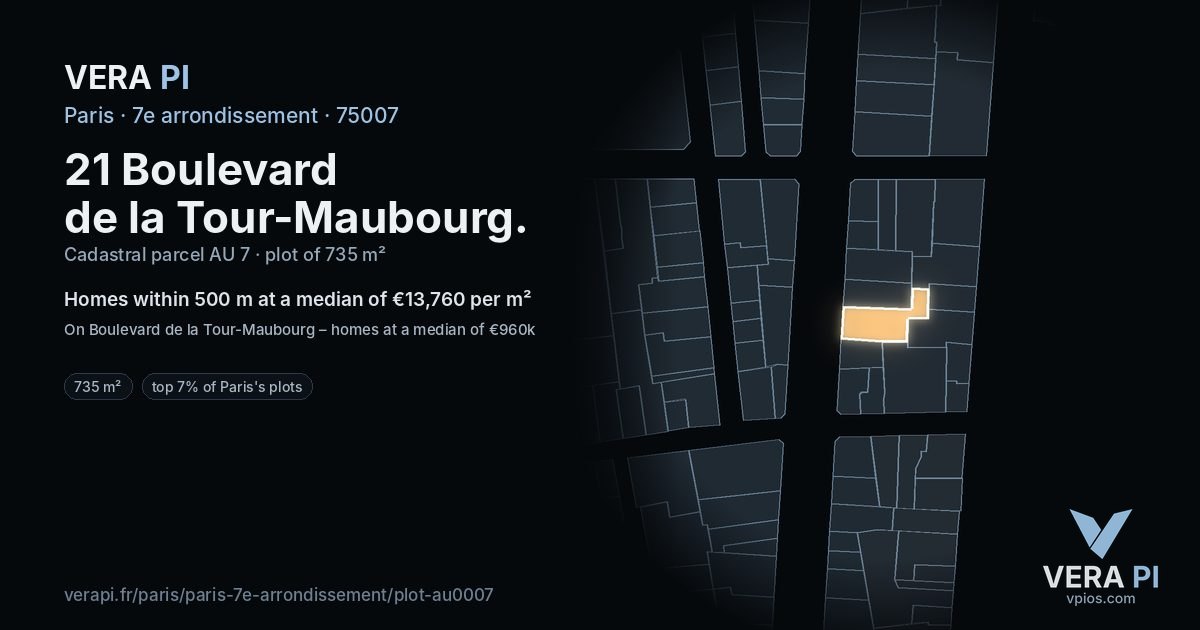 21 Boulevard de la Tour-Maubourg, 7e arrondissement at night – the plot lit, the parcels around coloured by the prices near them