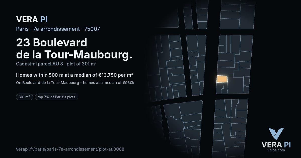 23 Boulevard de la Tour-Maubourg, 7e arrondissement at night – the plot lit, the parcels around coloured by the prices near them