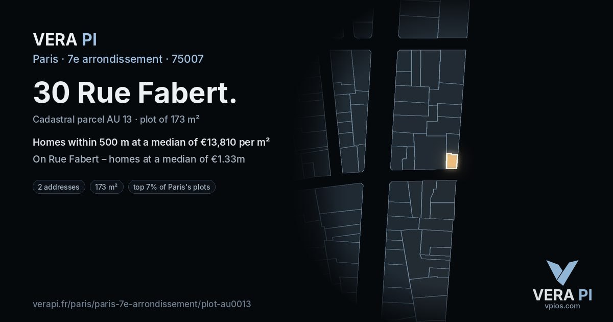30 Rue Fabert, 7e arrondissement at night – the plot lit, the parcels around coloured by the prices near them