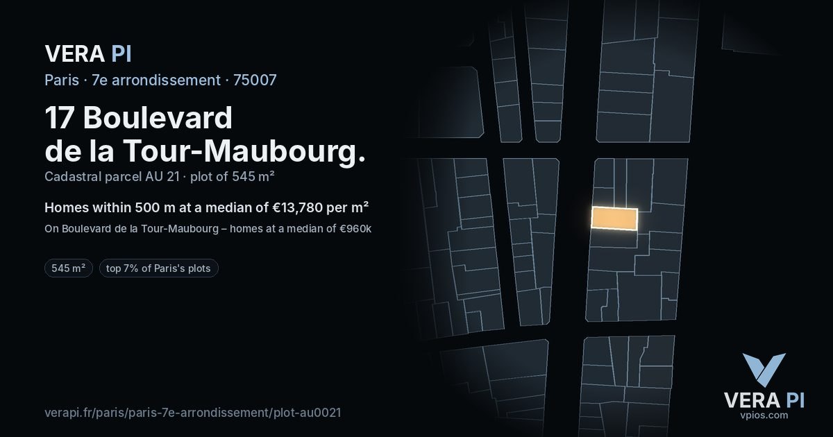 17 Boulevard de la Tour-Maubourg, 7e arrondissement at night – the plot lit, the parcels around coloured by the prices near them