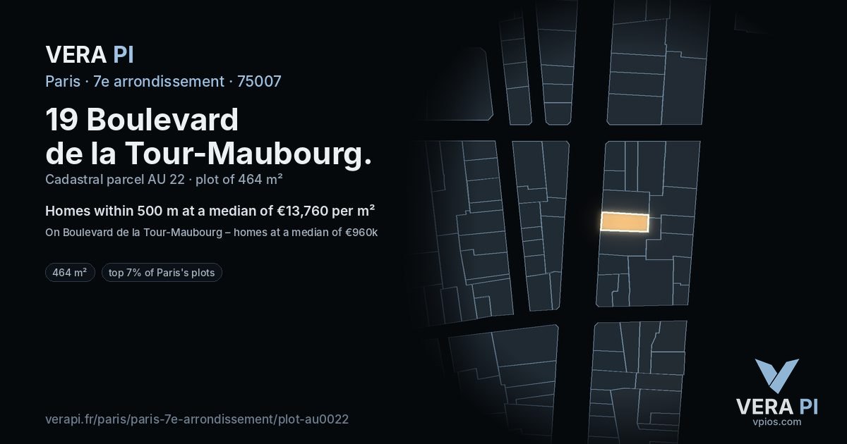 19 Boulevard de la Tour-Maubourg, 7e arrondissement at night – the plot lit, the parcels around coloured by the prices near them