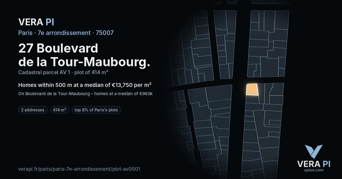 27 Boulevard de la Tour-Maubourg, 7e arrondissement at night – the plot lit, the parcels around coloured by the prices near them