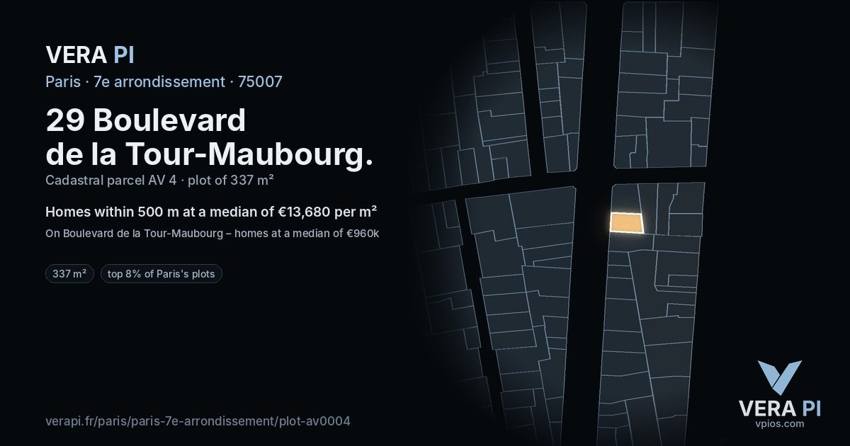 29 Boulevard de la Tour-Maubourg, 7e arrondissement at night – the plot lit, the parcels around coloured by the prices near them