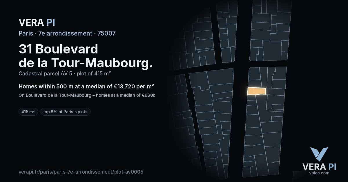31 Boulevard de la Tour-Maubourg, 7e arrondissement at night – the plot lit, the parcels around coloured by the prices near them