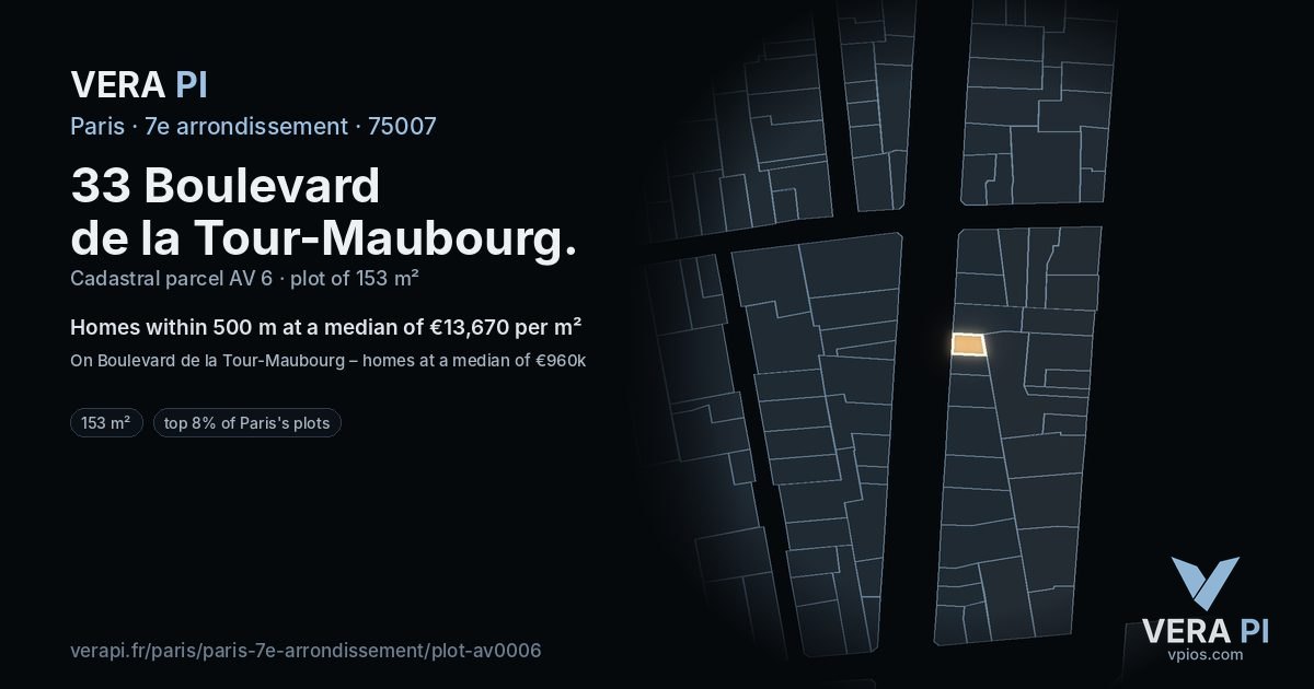 33 Boulevard de la Tour-Maubourg, 7e arrondissement at night – the plot lit, the parcels around coloured by the prices near them