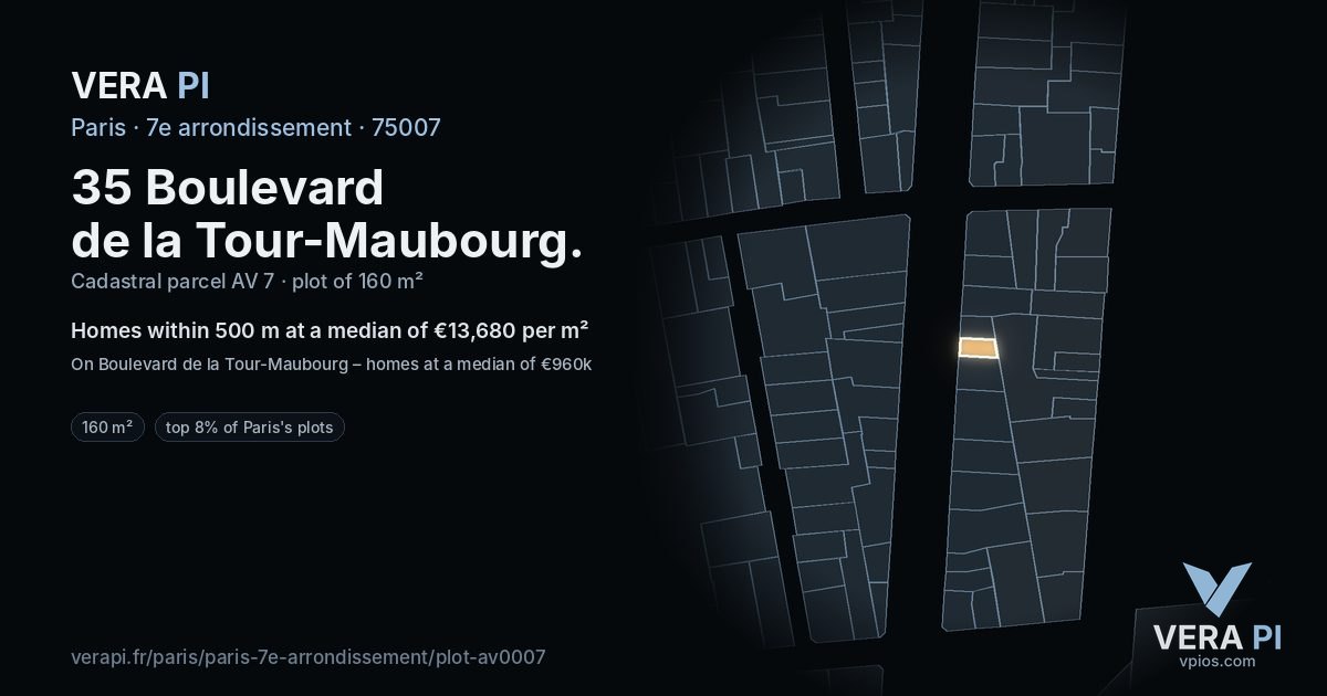 35 Boulevard de la Tour-Maubourg, 7e arrondissement at night – the plot lit, the parcels around coloured by the prices near them