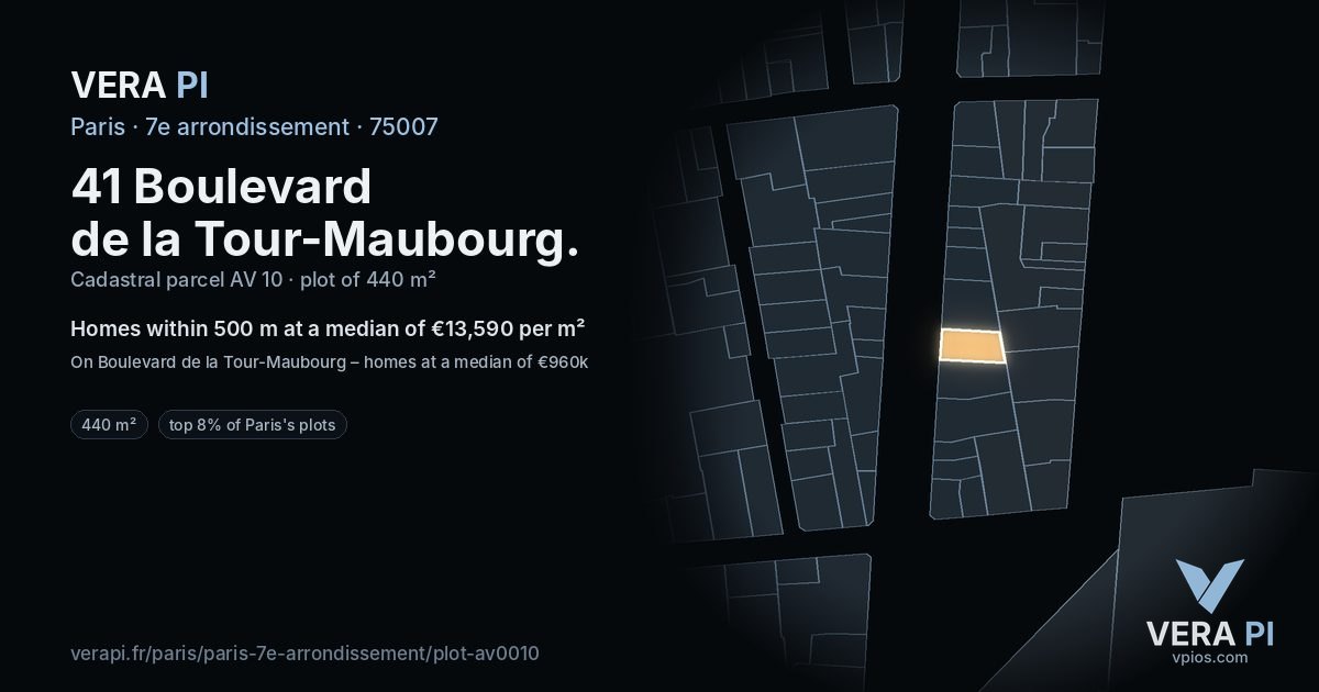 41 Boulevard de la Tour-Maubourg, 7e arrondissement at night – the plot lit, the parcels around coloured by the prices near them