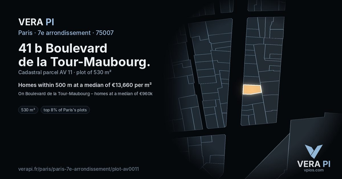 41 b Boulevard de la Tour-Maubourg, 7e arrondissement at night – the plot lit, the parcels around coloured by the prices near them