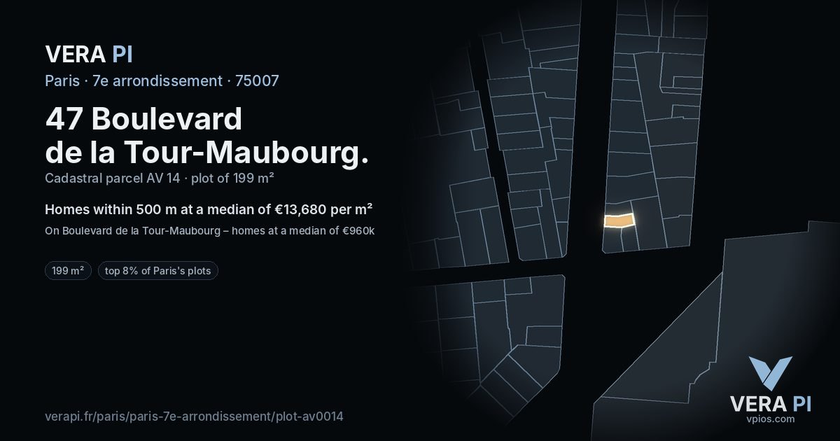 47 Boulevard de la Tour-Maubourg, 7e arrondissement at night – the plot lit, the parcels around coloured by the prices near them