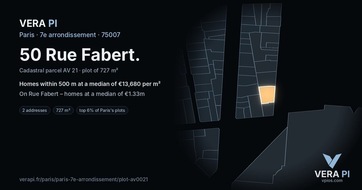 50 Rue Fabert, 7e arrondissement at night – the plot lit, the parcels around coloured by the prices near them