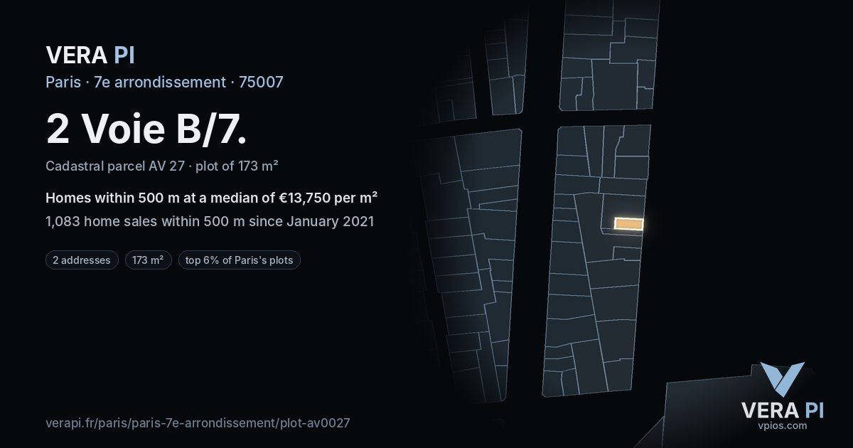 2 Voie B/7, 7e arrondissement at night – the plot lit, the parcels around coloured by the prices near them