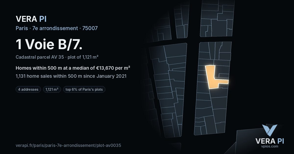 1 Voie B/7, 7e arrondissement at night – the plot lit, the parcels around coloured by the prices near them