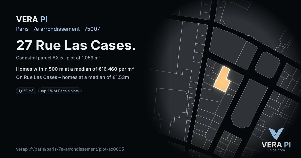 27 Rue Las Cases, 7e arrondissement at night – the plot lit, the parcels around coloured by the prices near them