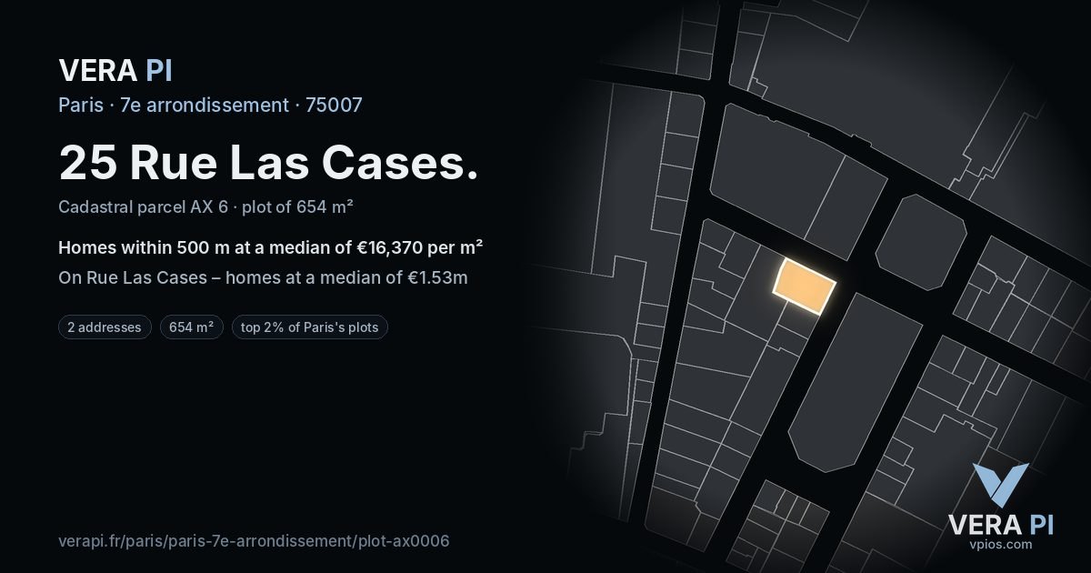 25 Rue Las Cases, 7e arrondissement at night – the plot lit, the parcels around coloured by the prices near them