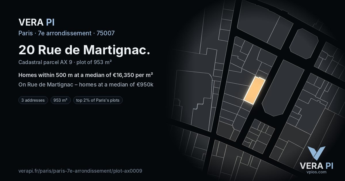 20 Rue de Martignac, 7e arrondissement at night – the plot lit, the parcels around coloured by the prices near them