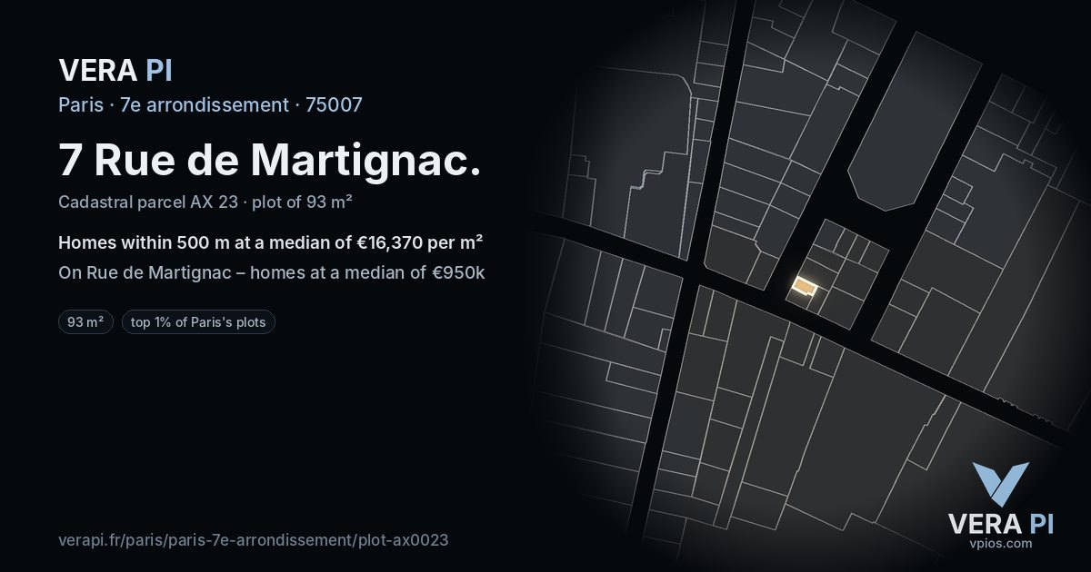 7 Rue de Martignac, 7e arrondissement at night – the plot lit, the parcels around coloured by the prices near them