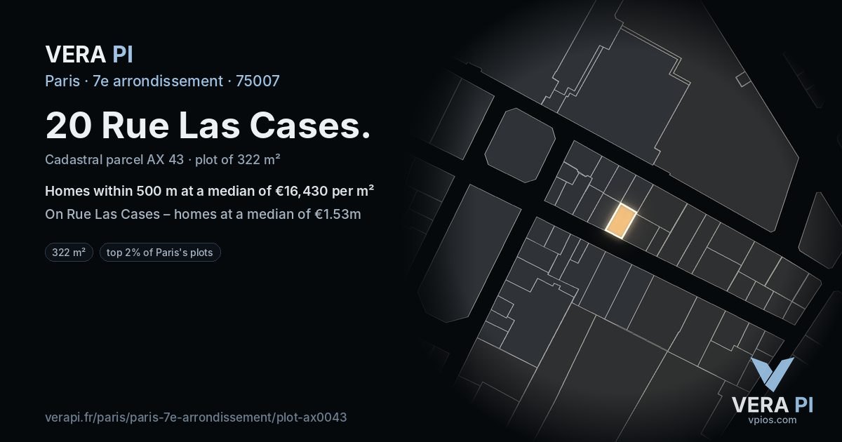 20 Rue Las Cases, 7e arrondissement at night – the plot lit, the parcels around coloured by the prices near them