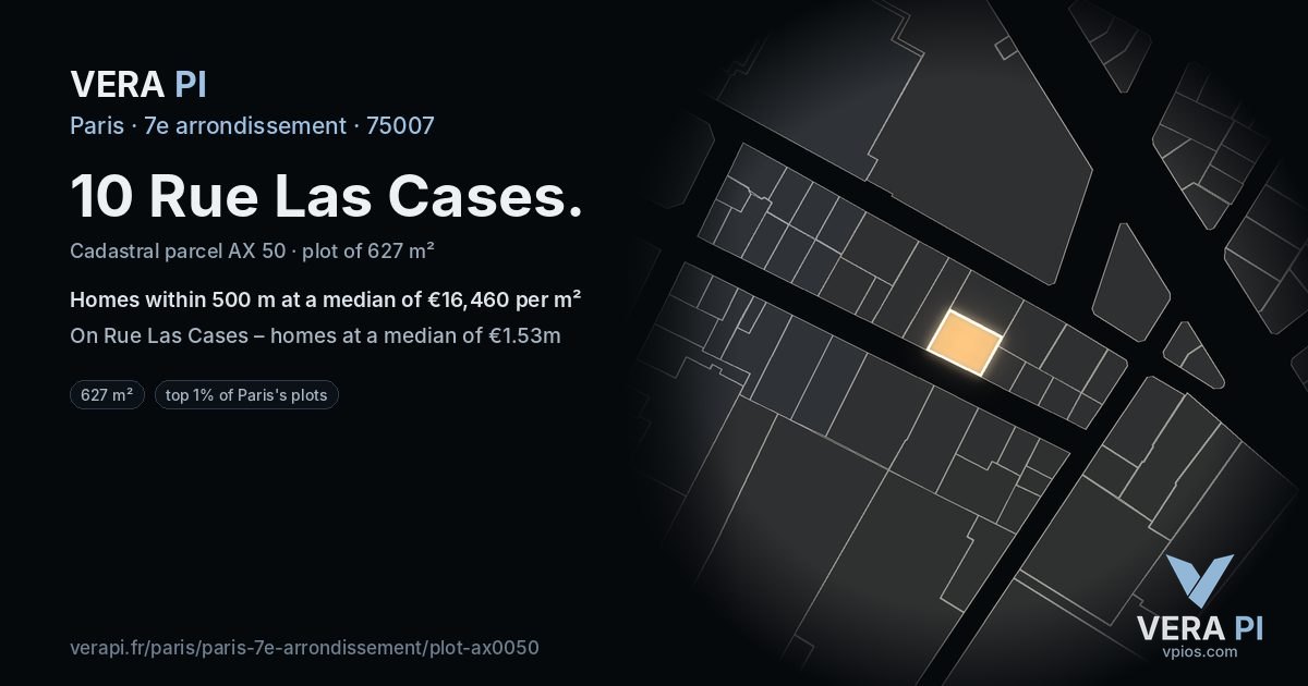 10 Rue Las Cases, 7e arrondissement at night – the plot lit, the parcels around coloured by the prices near them