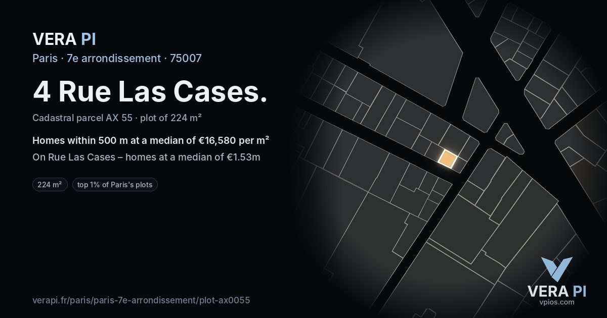 4 Rue Las Cases, 7e arrondissement at night – the plot lit, the parcels around coloured by the prices near them