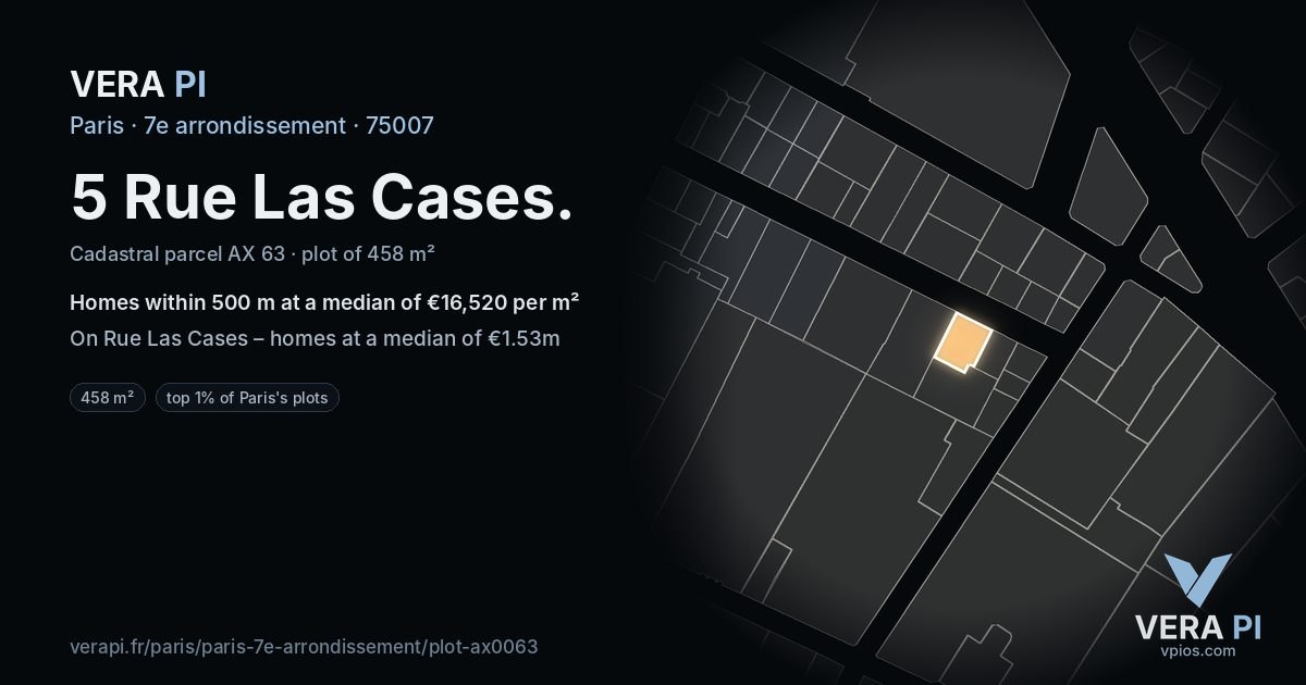5 Rue Las Cases, 7e arrondissement at night – the plot lit, the parcels around coloured by the prices near them