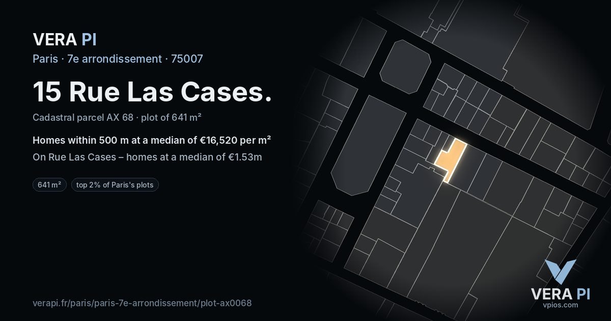 15 Rue Las Cases, 7e arrondissement at night – the plot lit, the parcels around coloured by the prices near them