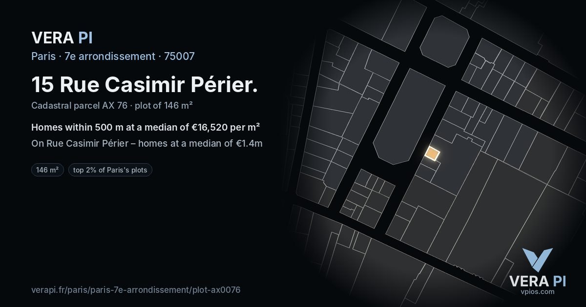 15 Rue Casimir Périer, 7e arrondissement at night – the plot lit, the parcels around coloured by the prices near them