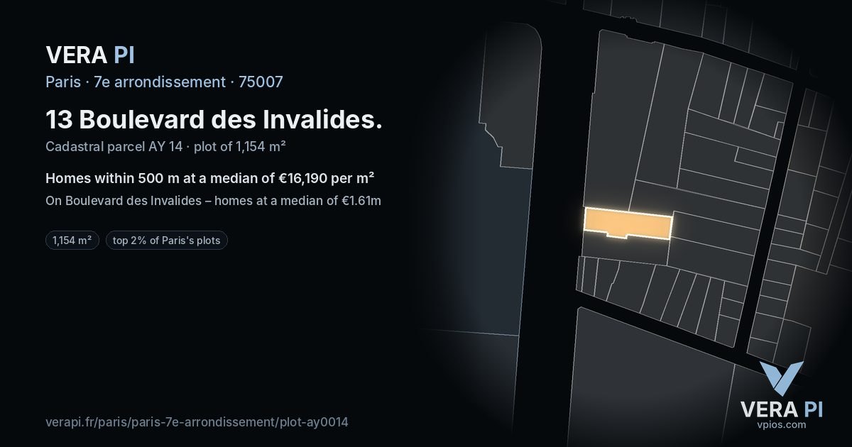 13 Boulevard des Invalides, 7e arrondissement at night – the plot lit, the parcels around coloured by the prices near them
