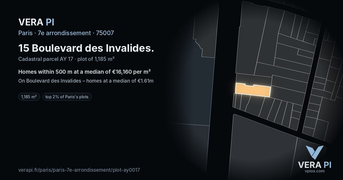 15 Boulevard des Invalides, 7e arrondissement at night – the plot lit, the parcels around coloured by the prices near them